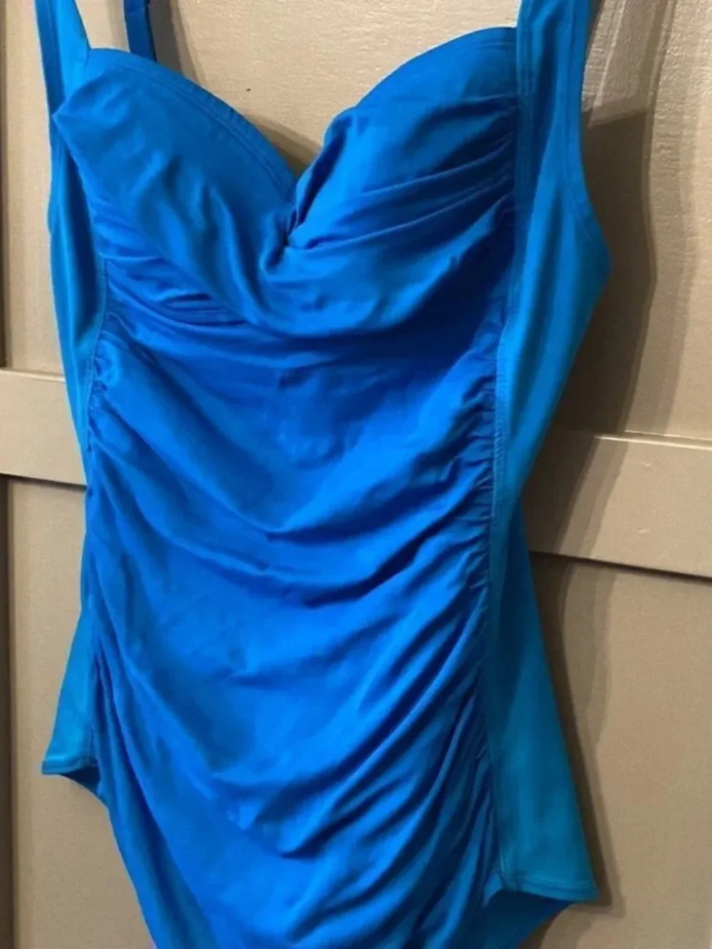 𝅺Beach Betty Blue Tummy Control Slimming Ruched One Piece Swimsuit Size Medium
